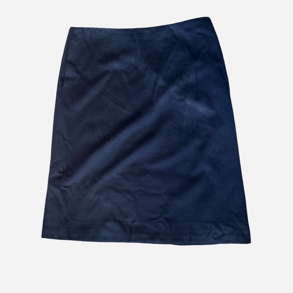Escada Navy Blue 100% Virgin Wool a line Skirt 42 Made in Romania L